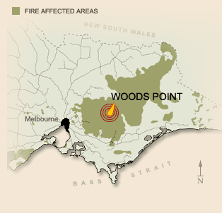 Areas affected by fire in the Black Friday bushfires